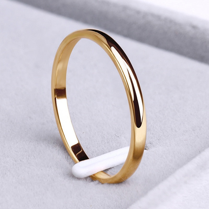2mm Thin Rose Gold Anti-Allergy Smooth Simple Titanium Steel Rings