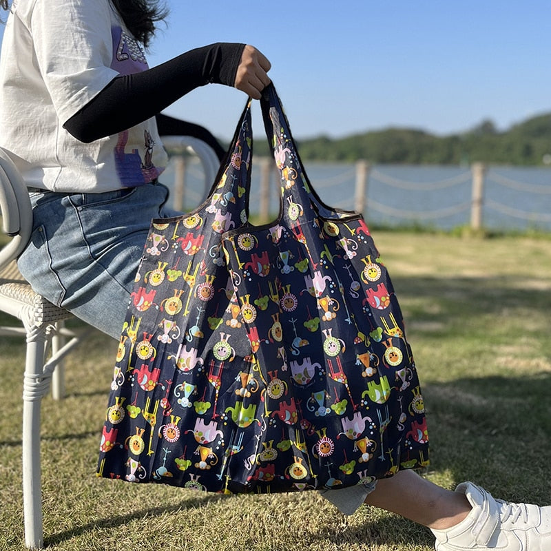 Reusable Large Cartoon Folding Washable Shopping Bag