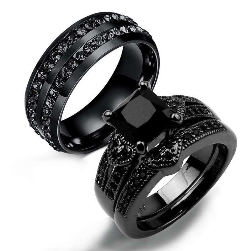 Fashion Couple Black Zircon Creative Black Ring