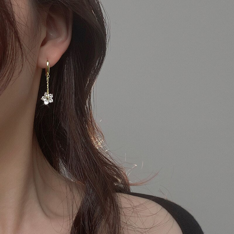 925 Silver Needle Simple Shiny Zircon  Gold Plating  Earrings