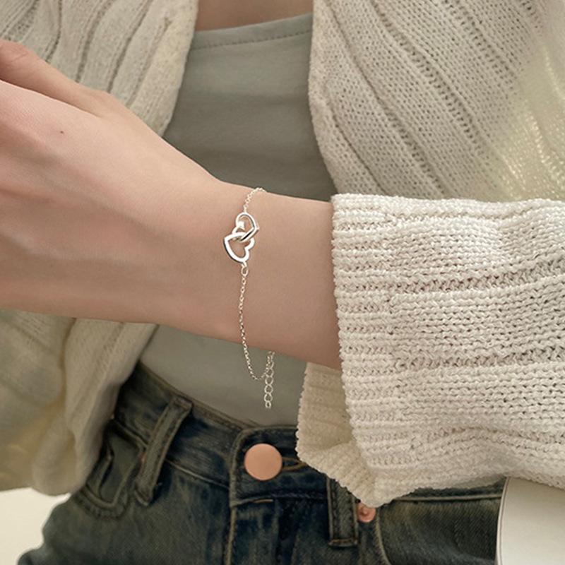 New Silver Color Double Heart Bracelet