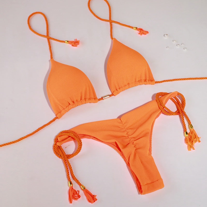 Miyouj Thong Bikini Set 2022 Blue Color Swimsuit Woman Sexy Bathing Suits Two Piece Bikinis Triangle Bandage Female Beachwear