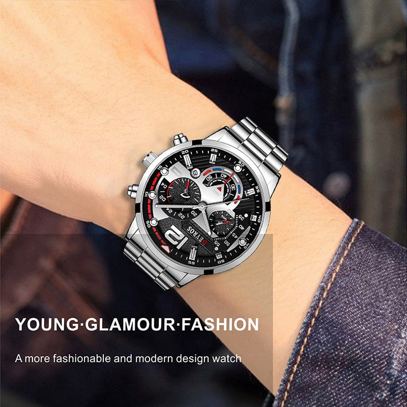 Luxury Stainless Steel Quartz Wristwatch