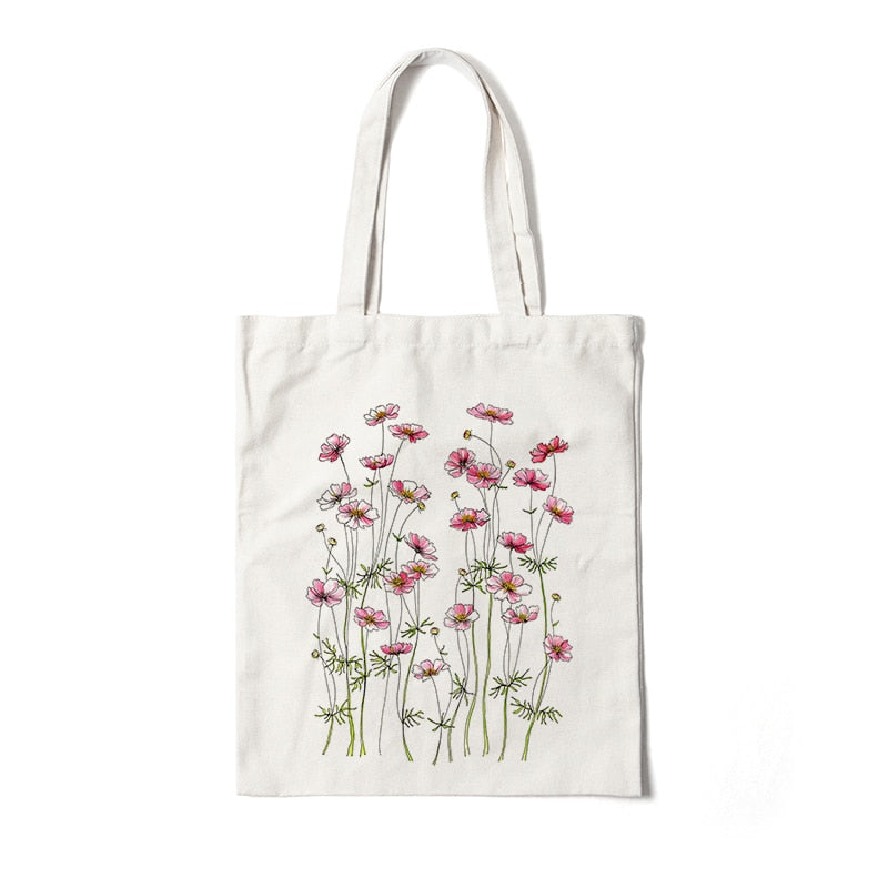 Floral Canvas Reusable Tote Bag