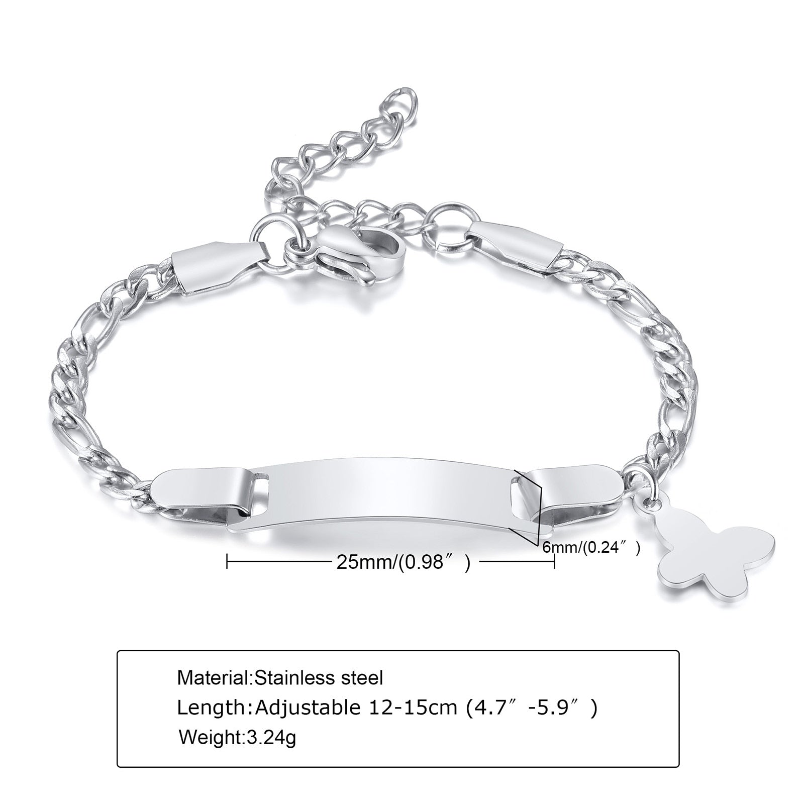 Custom Personalized Name Baby ID Stainless Steel Bracelet