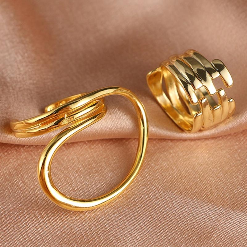 2pcs Korean Style Geometric Adjustable Ring