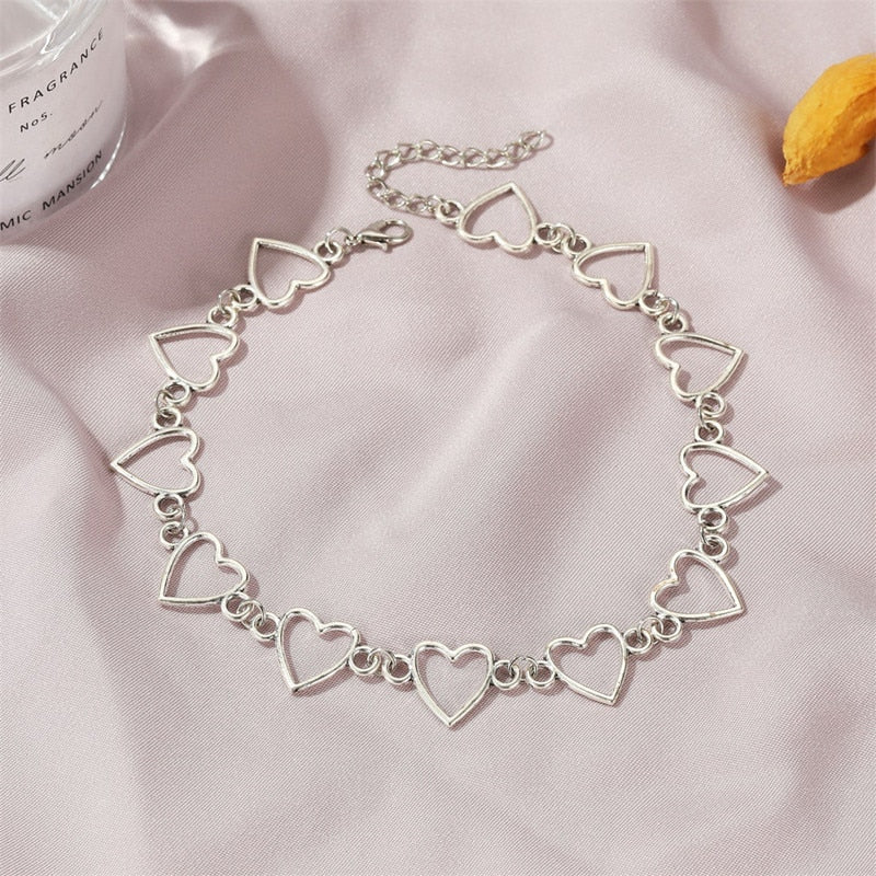 Kpop Vintage Metal Heart Neck Chains Choker Grunge Necklaces