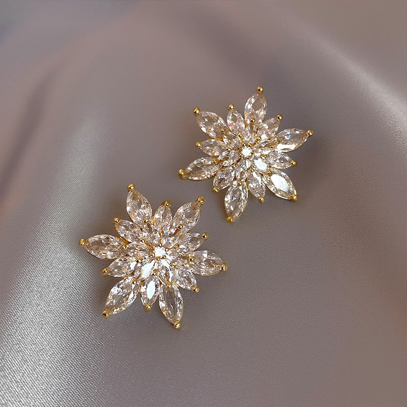 Korea New Design Luxury Zircon Flower Earrings