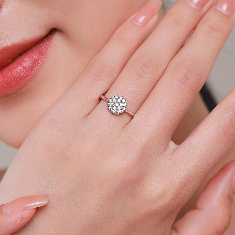 Modian 925 Sterling Silver Classic Sparkling Simple CZ Finger Ring