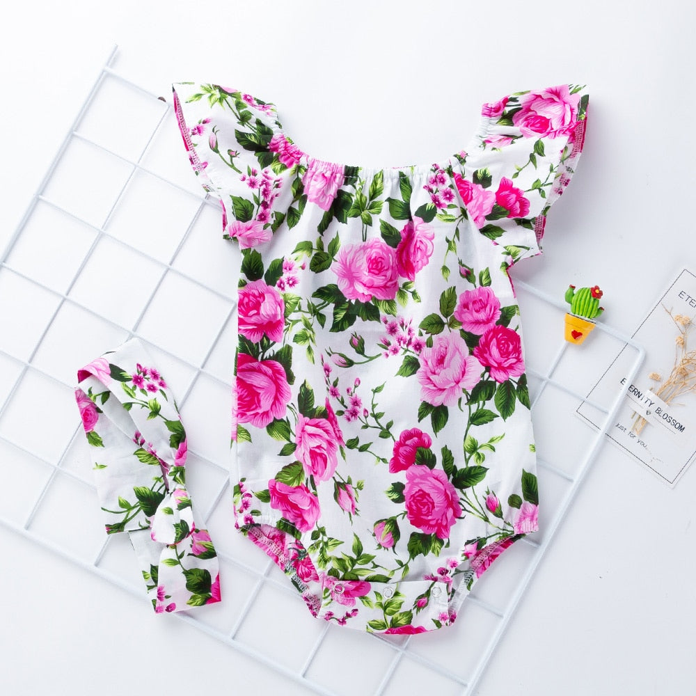 2022 Babany bebe Newborn Baby Floral Print Flutter Romper Girl