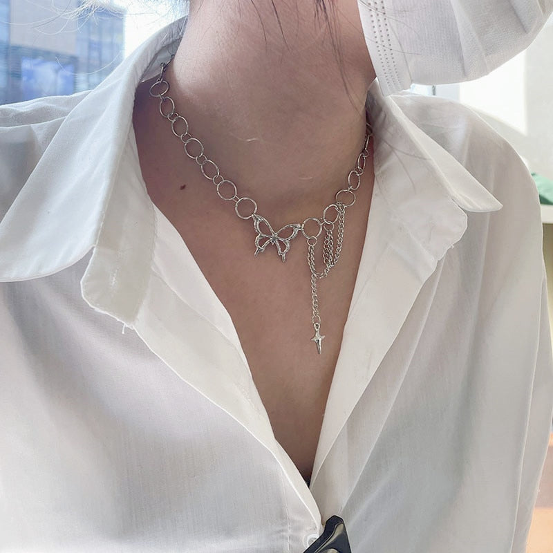 Kpop Vintage Metal Heart Neck Chains Choker Grunge Necklaces