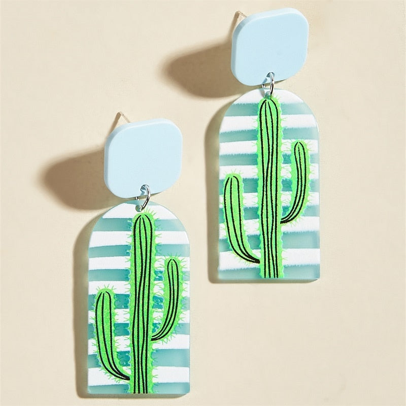 Retro Acrylic Flower Temperament Contrast Color Square Earrings