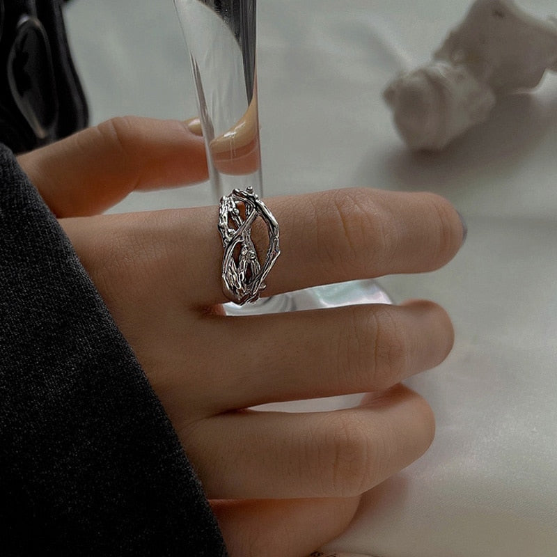 Opal Irregular Natural Stone Ring With White Opal Hollow Ring