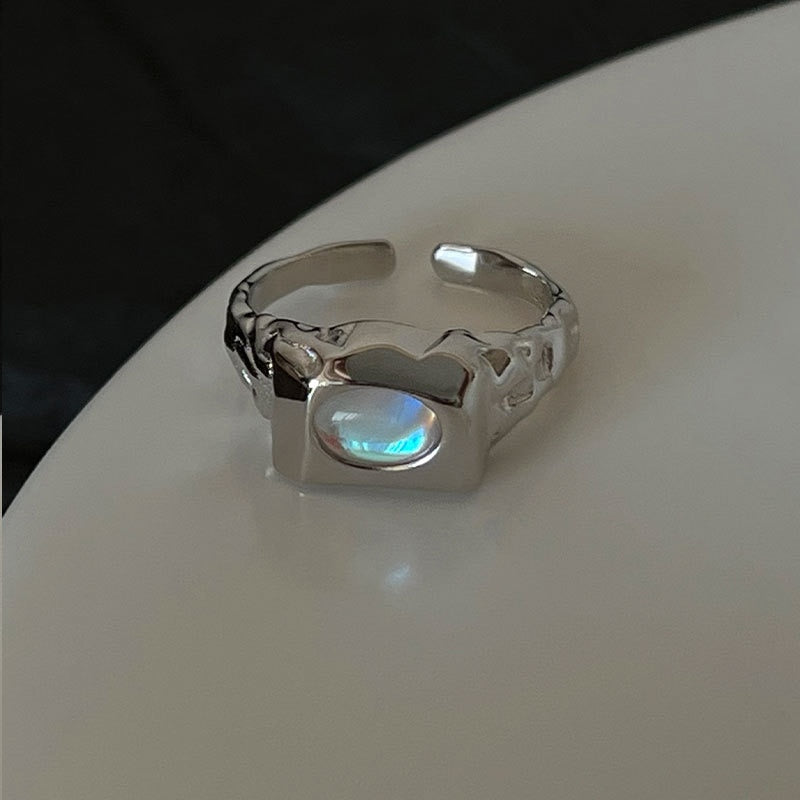 Opal Irregular Natural Stone Ring With White Opal Hollow Ring