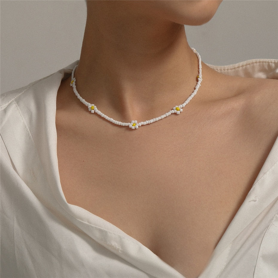 Salircon Trend Bohemia Rainbow Color Seed Beads Chain Choker Necklace