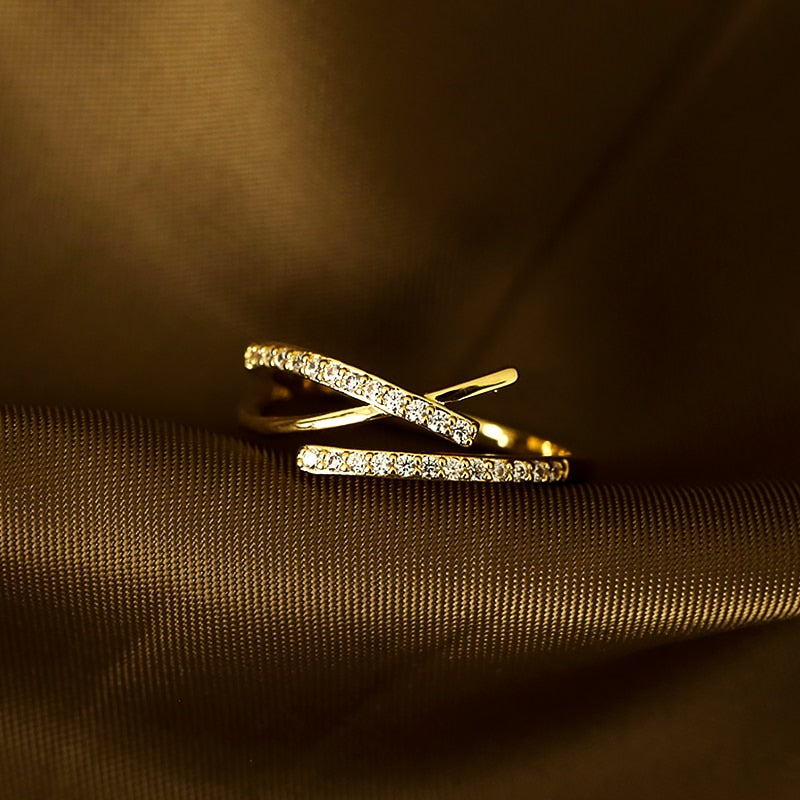 New Charming 14K Real Gold Cross Opening Adjustable Ring