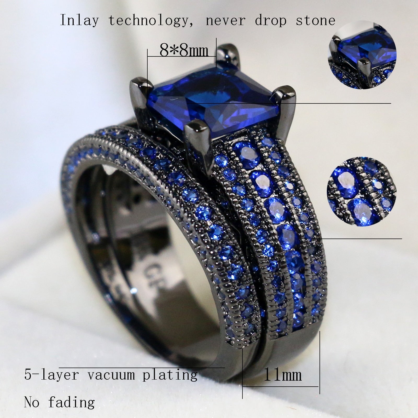 Charm Couple Romantic Blue Rhinestones Women Rings Set