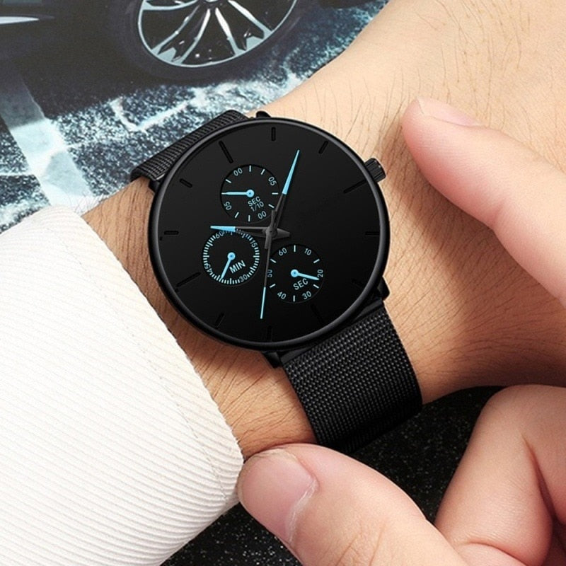 Luxury Ultra Thin Mesh Belt Quartz Men Leather Wrist Watch