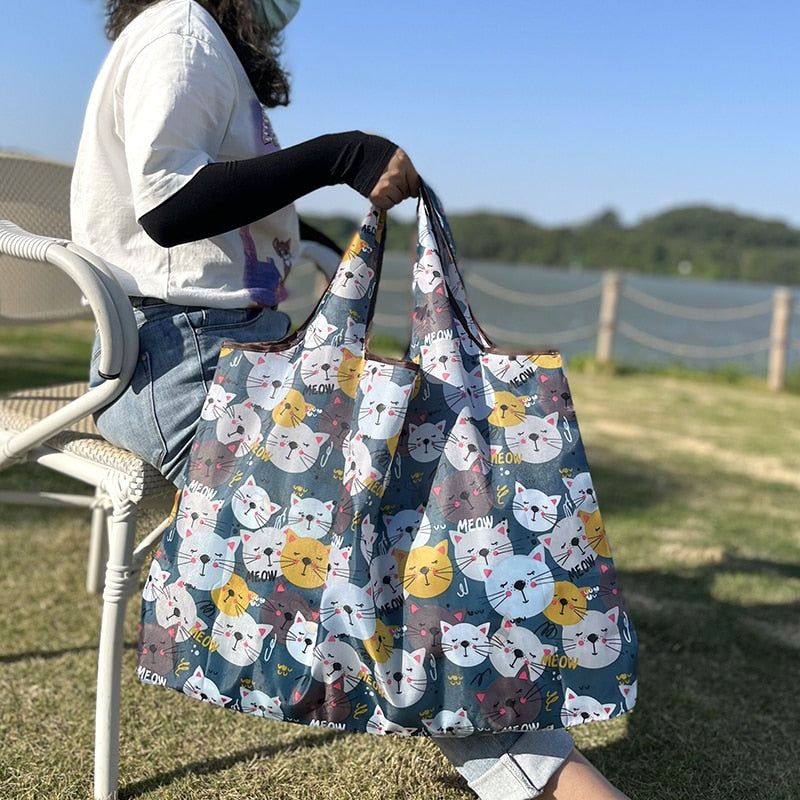 Reusable Large Cartoon Folding Washable Shopping Bag