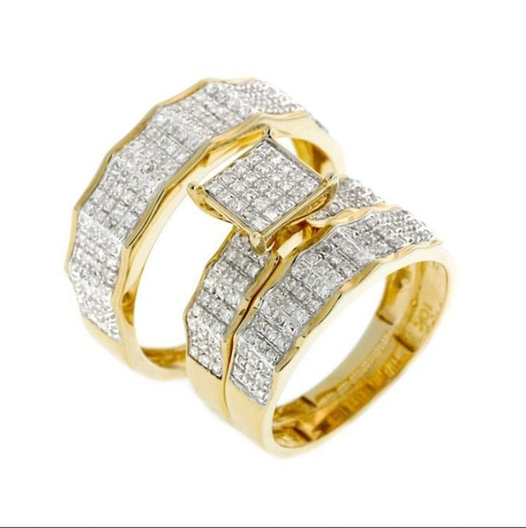 3 pcs/set Fashion Colorful Zircon Inlaid Hollow Metal Ring