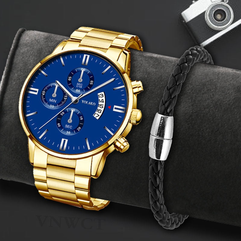 Luxury Calendar Quartz Stainless Steel Watch