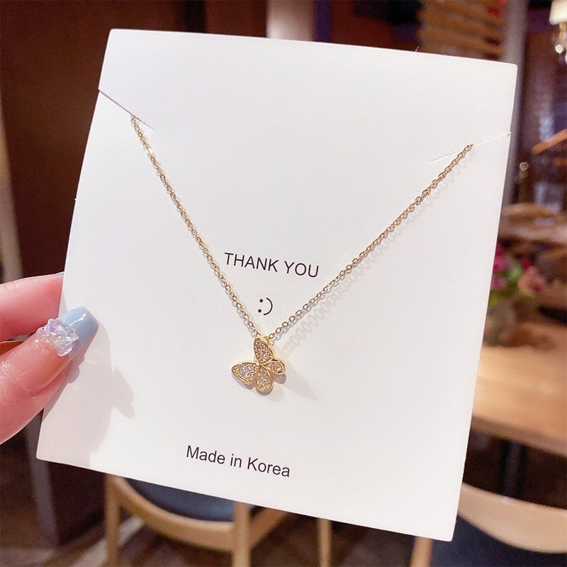 Heart Zircon Crystal Stainless Steel Necklace