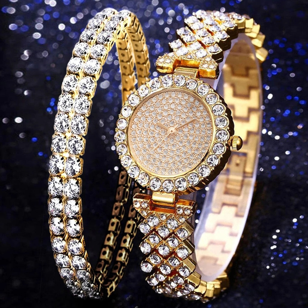 Luxury Women Rose Gold Quartz Diamond Watch