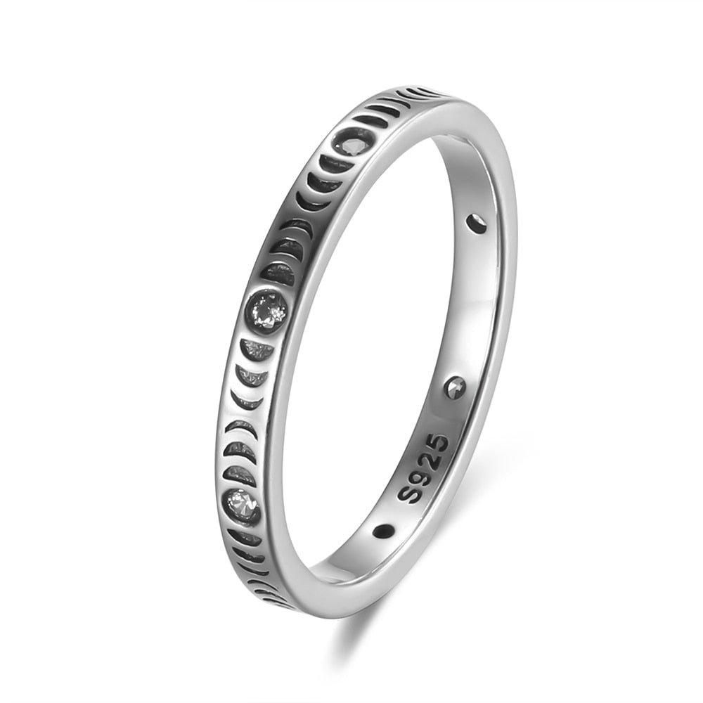 RORU 925 Silver Slim Stacking Trendy Retro Oxidized Zircon Ring