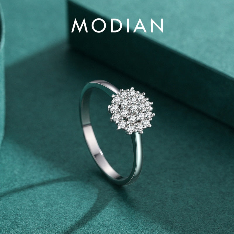 Modian 925 Sterling Silver Classic Sparkling Simple CZ Finger Ring