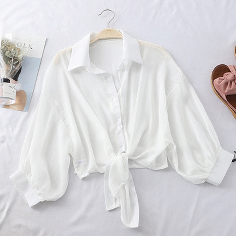 Summer Buttoned Up Shirt Loose Blouse Chiffon Shirt
