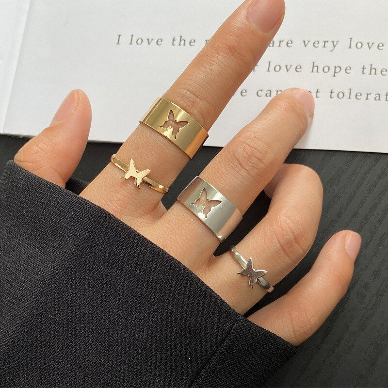 Vintage Simple Animal Butterlfly Star Moon Heart Open Rings For Women