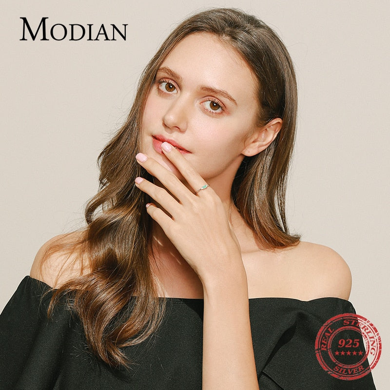 Modian Charm Luxury Real 925 Stelring Silver Green Tourmaline ring