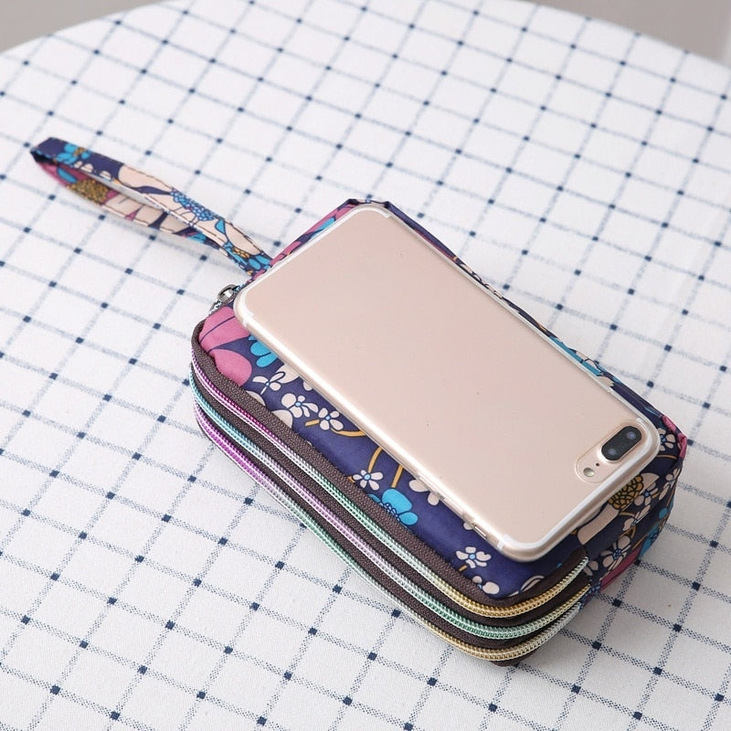 Three-layer Print Canvas Long Wallet