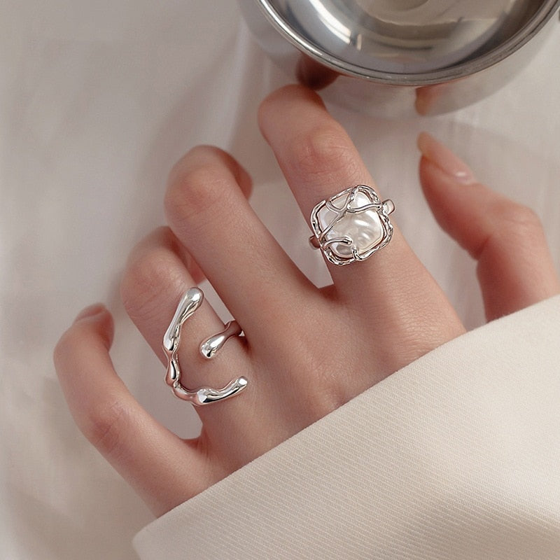 Ancient Silver Color Adjustable Chain Open Finger Ring