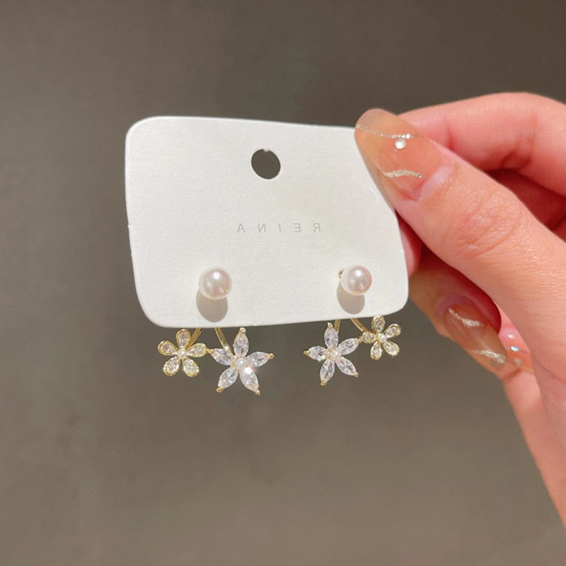 Fashion Metal Flower Pearl Cute Elegant Earrings
