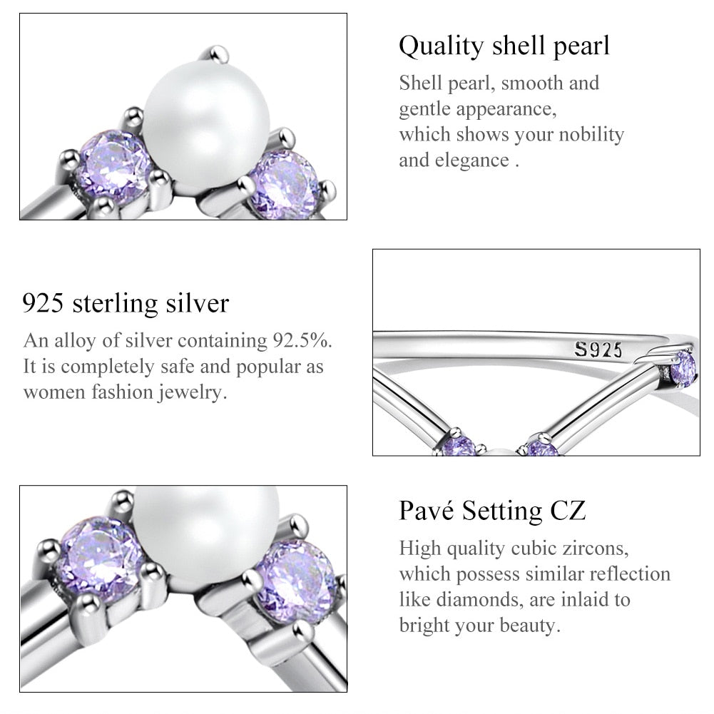 Bamoer 925 Sterling Silver Shell Bead Star Shining Purple Gem Ring