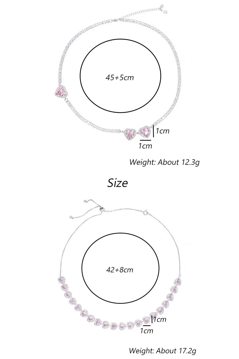 UILZ Sweet Pink Heart Zircon Choker Necklace