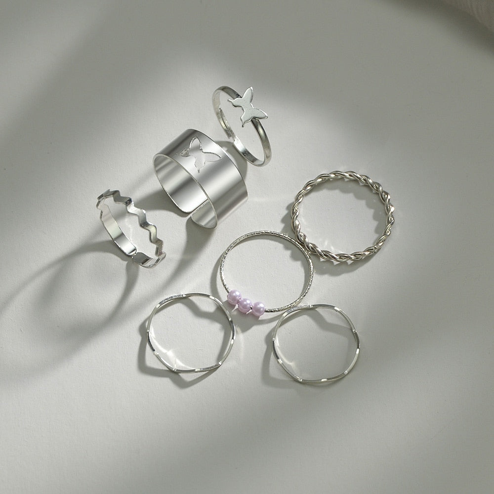 Hollow Heart Ring Set 5PCS Elegant Vintage Adjustable