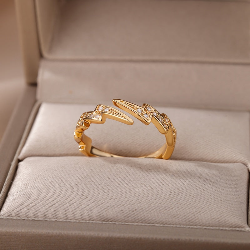 Lightning Stainless Steel Gold Plated Finger Ring