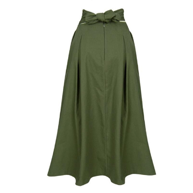 Korean Fashion Solid Color Big Swing Women High Waist Bow Slim Skirt