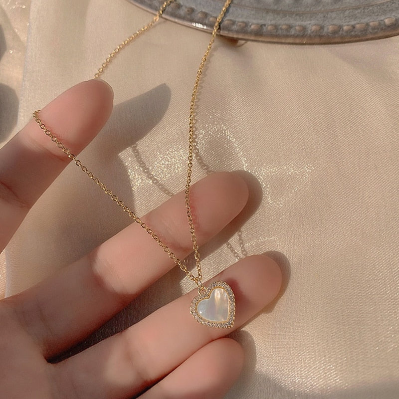 Real Gold Heart Shaped Opal Chain Pendant