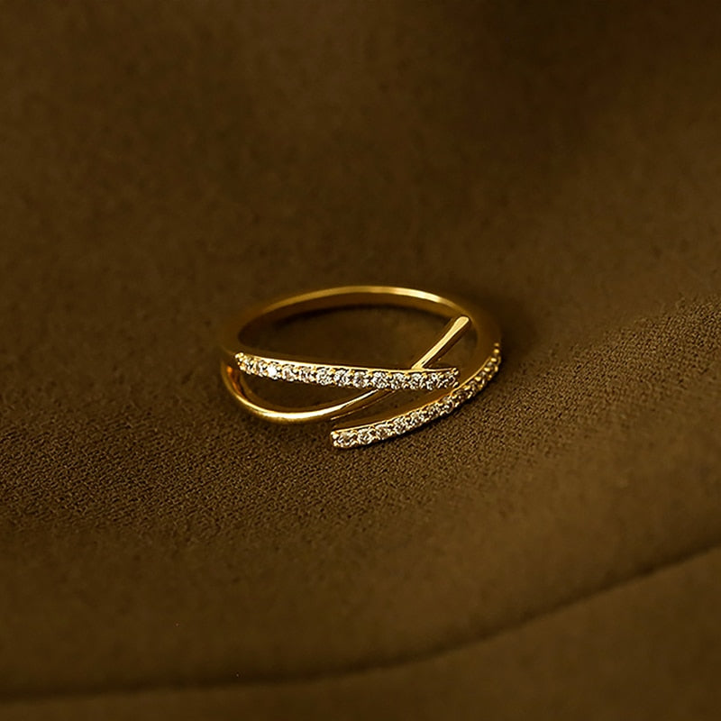 New Charming 14K Real Gold Cross Opening Adjustable Ring