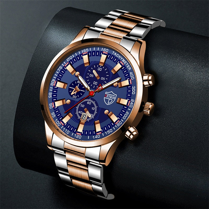 Fashion Mens Business Stainless Steel Quartz Wrist Watch