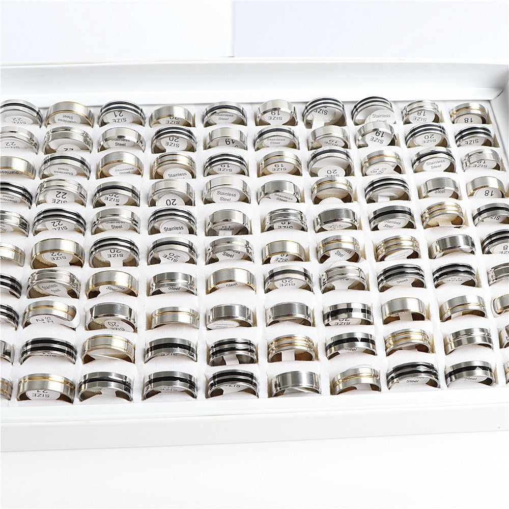 Wholesale 30/50/100/200Pcs/lot Simple Fashion Stripe Stainless Steel Rings