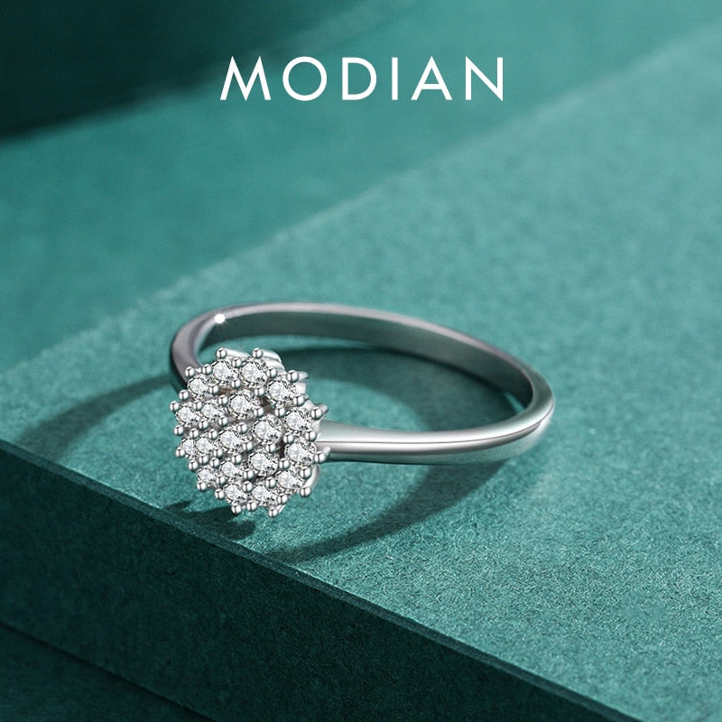 Modian 925 Sterling Silver Classic Sparkling Simple CZ Finger Ring