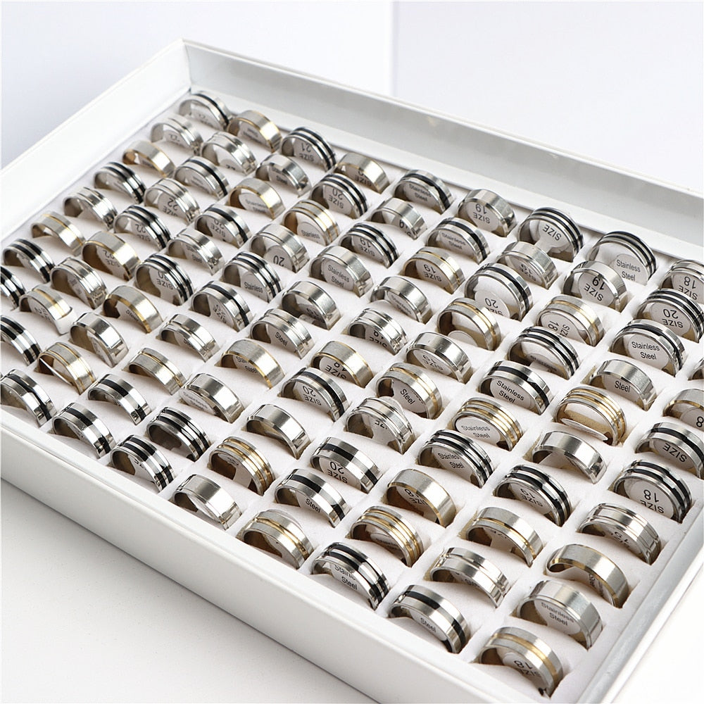 Wholesale 30/50/100/200Pcs/lot Simple Fashion Stripe Stainless Steel Rings