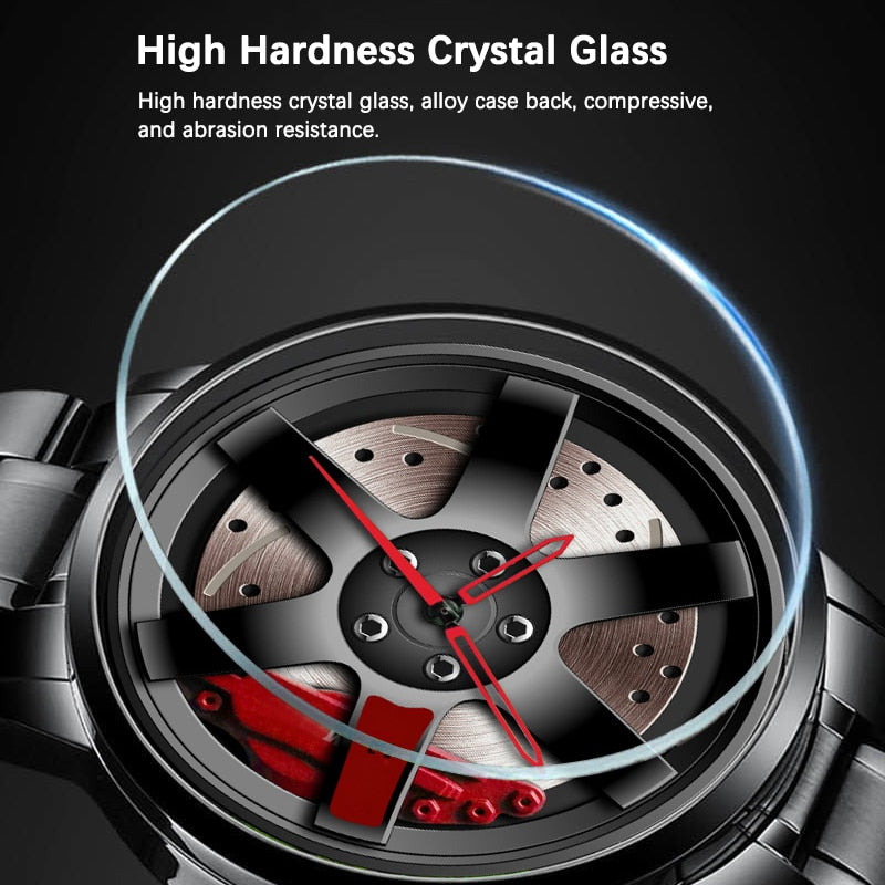 Fashion Car Wheel Rim Hub Leather Belt Watch For Men