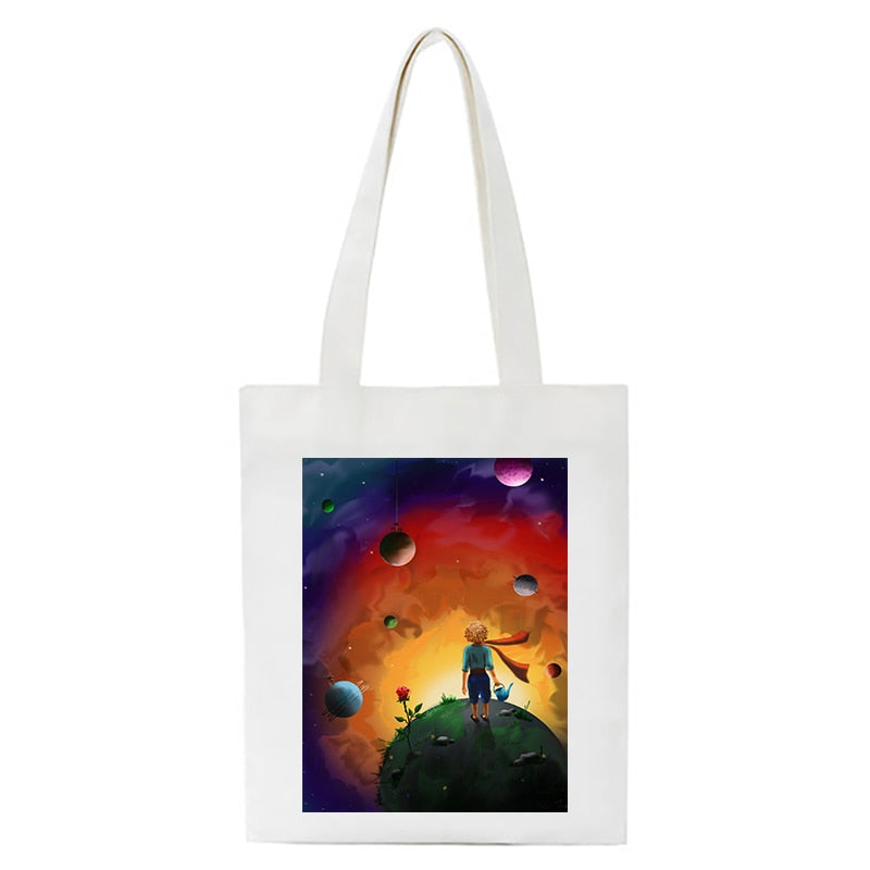 Cartoon Little Prince Women Canvas Eco Foldable Reusable Shopper Bag