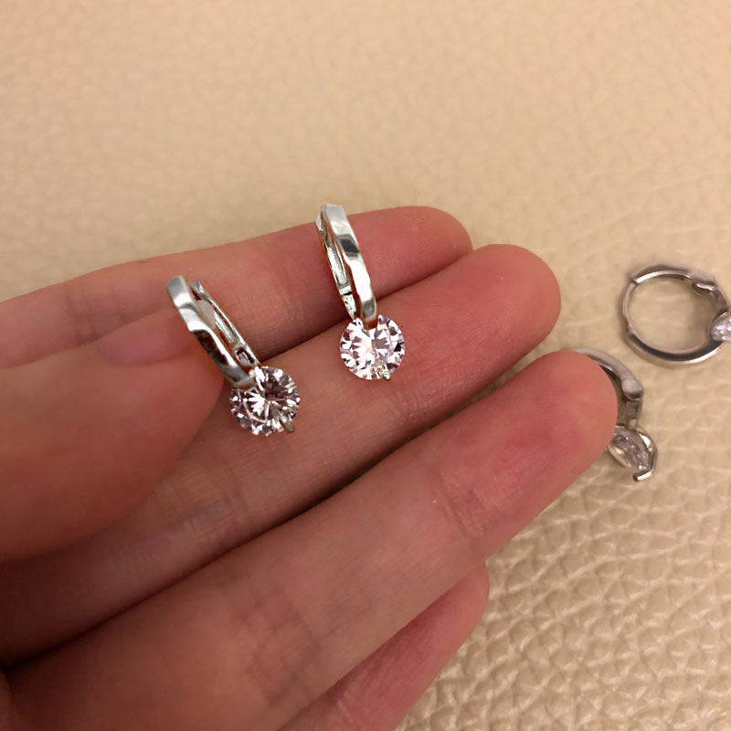 925 Silver Needle Simple Shiny Zircon  Gold Plating  Earrings