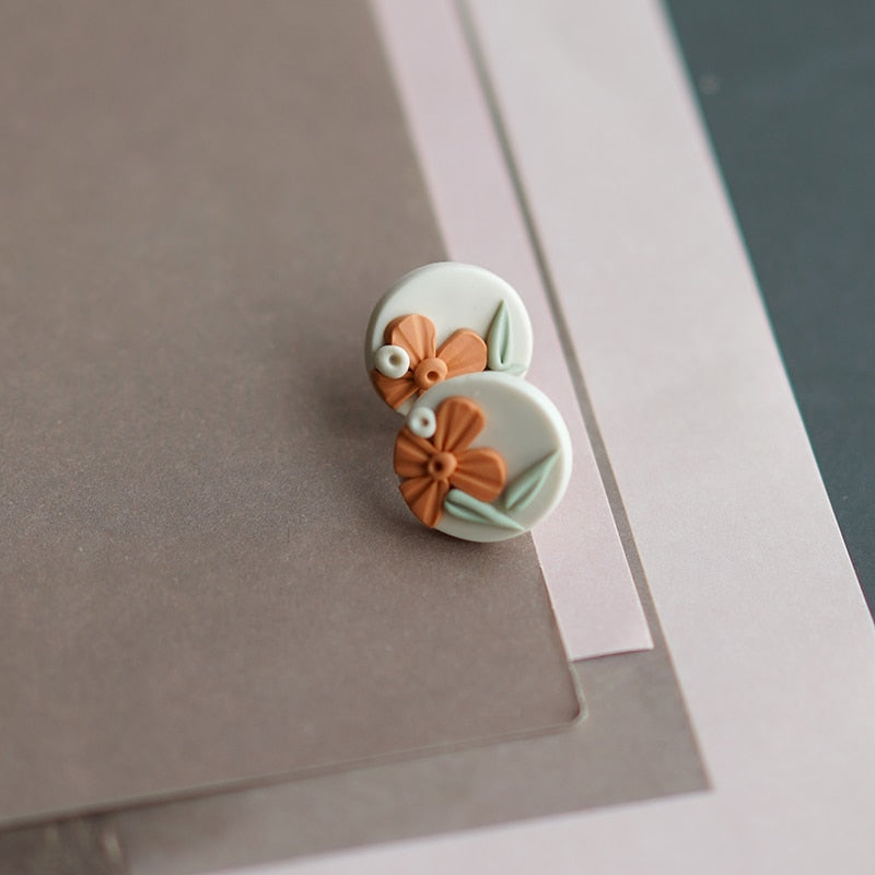 Handmade Molded Irregular Floral Multi Colors Earring